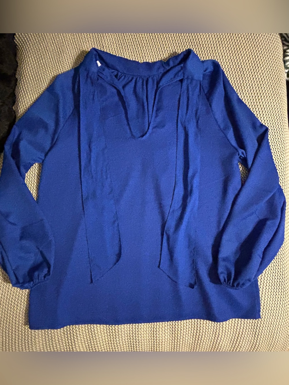 Tie-Neck Long Sleeve Blouse in Royal Blue